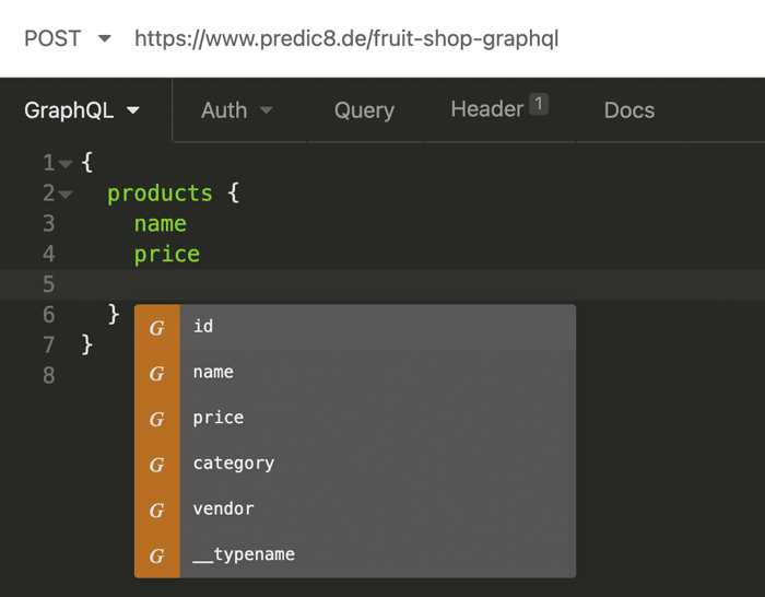 Autocompletion mit GraphQL in Insomnia